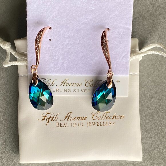 FAC Stunning Swarovski Crystal Rose Gold Tone Earrings - Picture 4 of 9